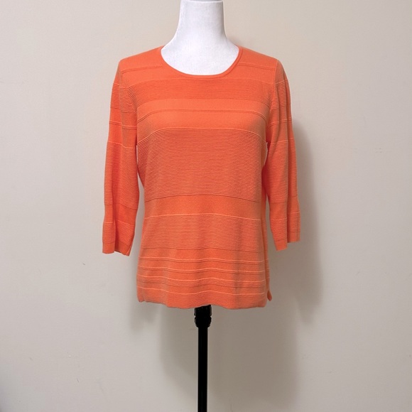 Belford NEW Orange Soft Pima Cotton Scoop Neck Front 3/4 Sleeves Pullover Top S - Picture 16 of 16